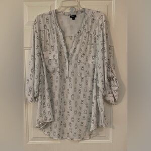 🐾🤍🐾🐶🐾🤍🐾Torrid Harper Georgette White Blouse with Cute Dog print